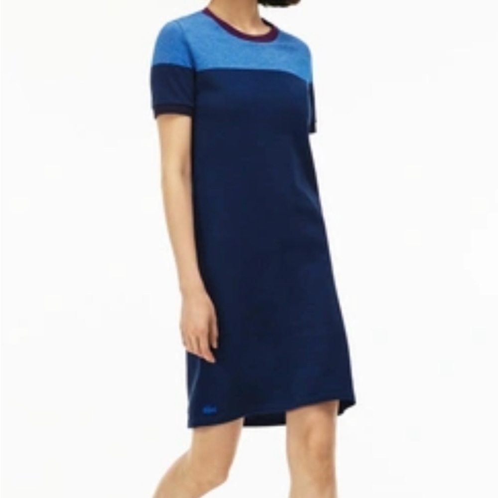 COLOR BLOCK PIQUÉ T-SHIRT DRESS SAPPHIRE BLUE/ABYSSAL Lacoste size 36 small